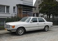 Old vintage veteran classic German car Mercedes Benz 450 SE luxury sedan parked in Gdansk, northern Poland Royalty Free Stock Photo