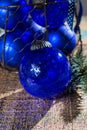 Old vintage cobalt blue Christmas tree balls from glass