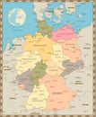 Old vintage color map of Germany Royalty Free Stock Photo