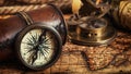 Old vintage compass on ancient map Royalty Free Stock Photo