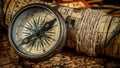 Old vintage compass on ancient map Royalty Free Stock Photo