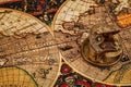 Old vintage compass on ancient map Royalty Free Stock Photo