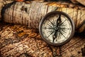 Old vintage compass on ancient map Royalty Free Stock Photo