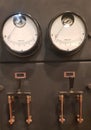 Old Vintage copper electrical switches and Ampere Gauges Royalty Free Stock Photo