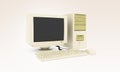 Old vintage desktop computer With keyboard and mouse. Old fashioned desktop PC. Retro style personal computer. Royalty Free Stock Photo