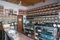 Old vintage different radios, television and electronic in antique store shelves at Bang Yai Nonthaburi, Thailand.