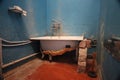 Old vintage dirty broken bathroom. Trash repairs. Grunge background