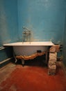 Old vintage dirty broken bathroom. Trash repairs. Grunge background