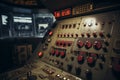 Old vintage electrical control panel with buttons and gauges. Generative AI Royalty Free Stock Photo