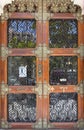 Old vintage exterior red door in Barcelona Royalty Free Stock Photo