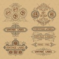 Old vintage floral elements - ribbons, monograms, stripes, lines, angles, border, frame, label, logo