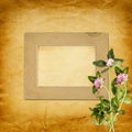 Old vintage frame for photos and bouquet of flowers Royalty Free Stock Photo