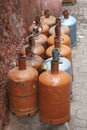 Old vintage gas cylinders near the wall in the Moroccan city of Fez.