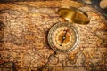 Old vintage golden compass on ancient map Royalty Free Stock Photo