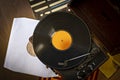 Old vintage gramophone player with record playing Royalty Free Stock Photo