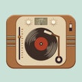 Old vintage gramophone player or a vinyl turntable, vector illustration, top view Royalty Free Stock Photo