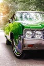 Old vintage green car close up of concept about transportation and vintage Royalty Free Stock Photo