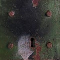 Old green metal door box lock surface Royalty Free Stock Photo