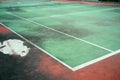 Old and vintage of green tennis court, The field line and corner of court Royalty Free Stock Photo