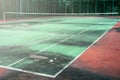 The field line and corner of court, Dirty ground of tennis court. Royalty Free Stock Photo