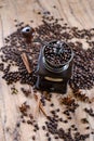 old vintage hand grinder with Coffee beans Royalty Free Stock Photo