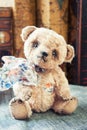 Old vintage handmade favourite Teddy bear toy from childhood Royalty Free Stock Photo