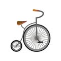 Old vintage high bicycle with one big wheel and seat Royalty Free Stock Photo