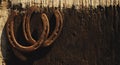 Old vintage horseshoes on wooden background Royalty Free Stock Photo