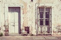 Old vintage House Exterior and Front Door Seen on a Mexico Street on white light color