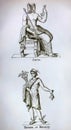 Old vintage illustration of greek and roman gods of gates and doors
