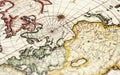 Old vintage illustration a world map part of Arctic closeup view with continents