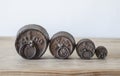 Old vintage iron weights for scale Royalty Free Stock Photo