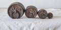 Old vintage iron weights for scale Royalty Free Stock Photo