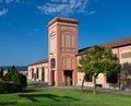 old vintage Italian winery distillery in perspective - Rocca Ancis - park view