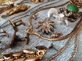 Old vintage jewelry close-up