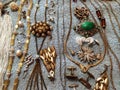 Old vintage jewelry close-up