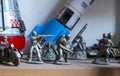 Old vintage lead soldiers toys on shelf