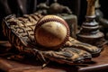 Old vintage leather baseball glove. Generative AI Royalty Free Stock Photo