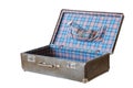 Old vintage leather open suitcase Royalty Free Stock Photo