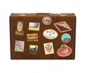 Old Vintage Leather Suitcase with Travel Stickers Royalty Free Stock Photo