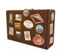 Old Vintage Leather Suitcase with Travel Stickers Royalty Free Stock Photo