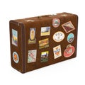 Old Vintage Leather Suitcase with Travel Stickers Royalty Free Stock Photo