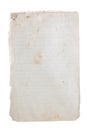 Old vintage lined paper stack binding with metal stapler at the corner on white background