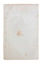 Old vintage lined paper stack binding with metal stapler and on white background