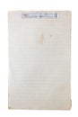 Old vintage lined paper stack binding with white metal paper fastener on white background Royalty Free Stock Photo