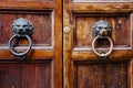 Old vintage lion head door knocker. Royalty Free Stock Photo