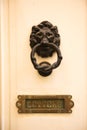 Old vintage lion head door knocker and letterbox Royalty Free Stock Photo