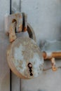 Old vintage lock / padlock - closed door Royalty Free Stock Photo
