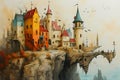 Old Vintage Map Of Magical Lost Land, A Painting Of A Castle On A Cliff