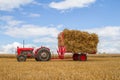 Old vintage Massey Ferguson and trailer in crop field Royalty Free Stock Photo